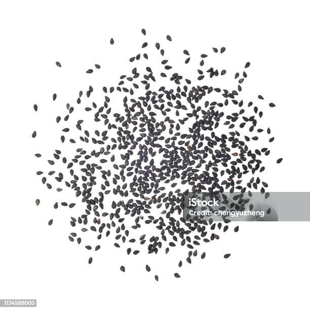 Black Sesame Seeds On A White Background Stock Photo - Download Image Now - Sesame, Black Color, Cut Out