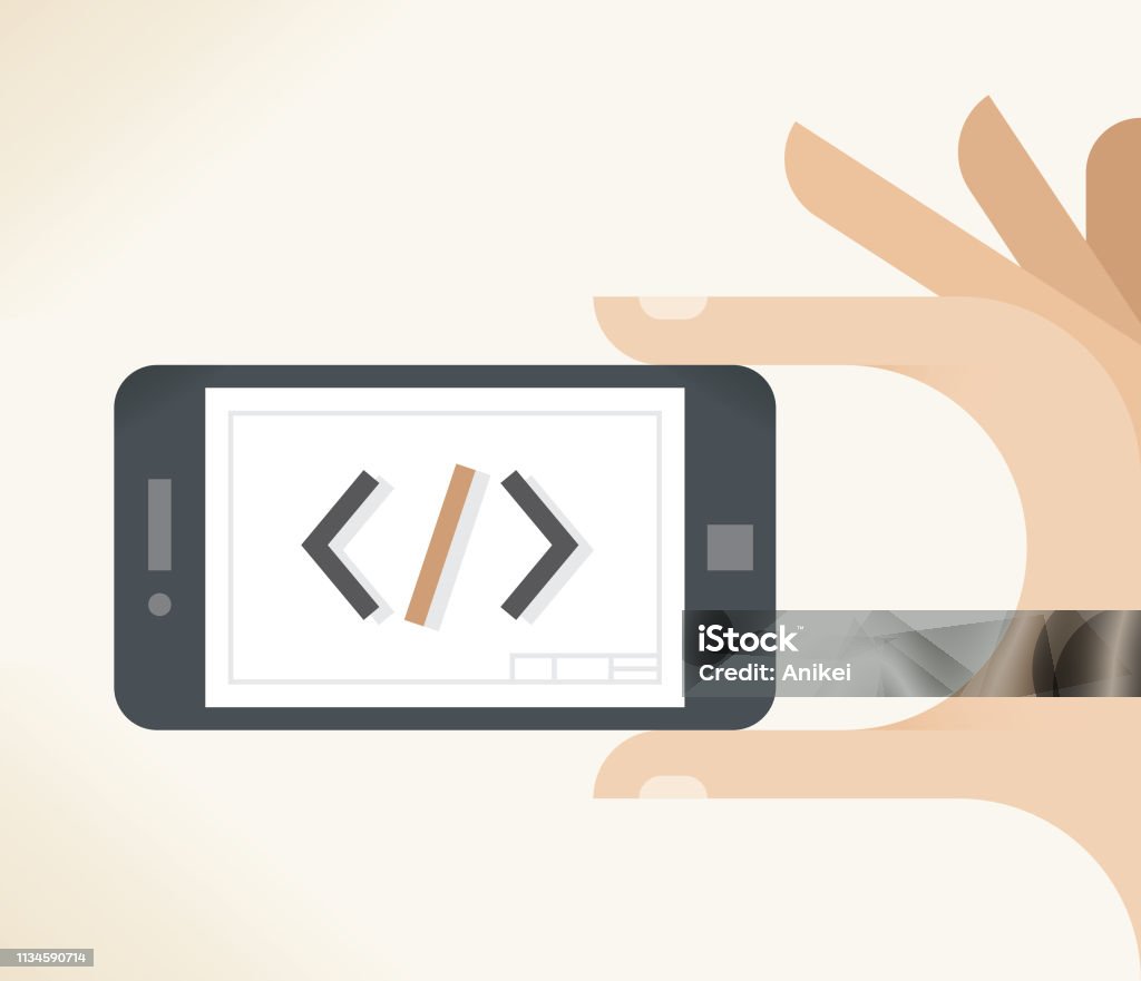 Mobile Scripting Image User Holding Cell Phone With Coding Symbols On Screen Concepts Mobile ...