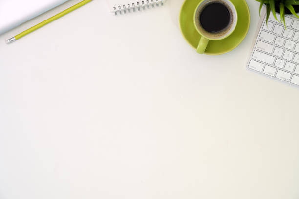 istock White office desk table with office supplies and copy space 1134599335