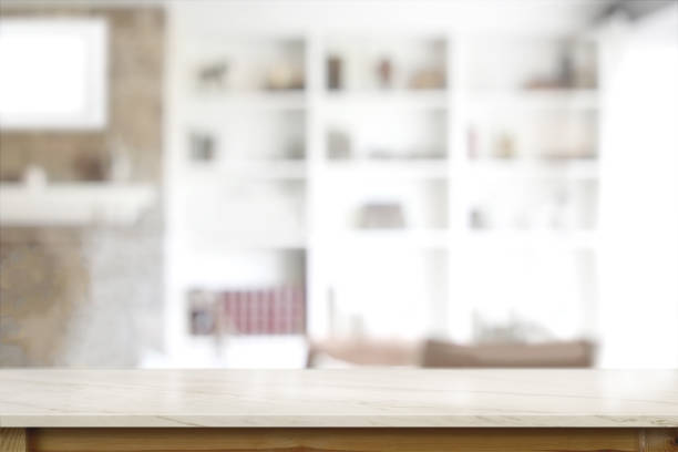 Empty top marble wood table in living room