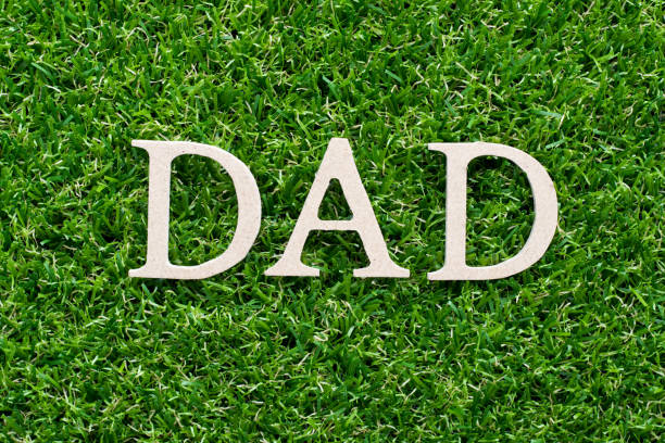 istock Wood alphabet in word dad on artificial green grass background 1134605368