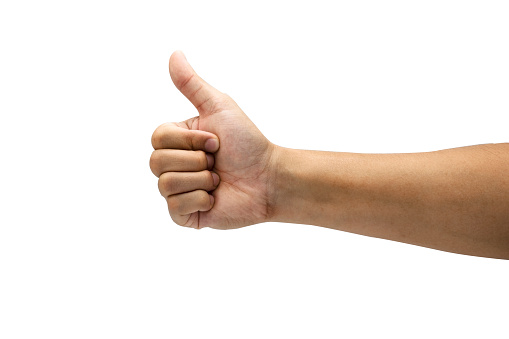 Like sign of gesture hand and giving thumb up. Isolated on white background with clipping path concept.Image.