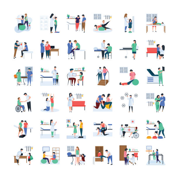 ärzte und ärzte illustration pack - physical therapy illustrations stock-grafiken, -clipart, -cartoons und -symbole