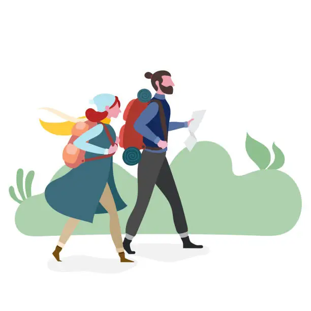Vector illustration of Couple hiking together
