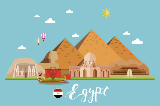 illustrazioni stock, clip art, cartoni animati e icone di tendenza di illustrazione vettoriale paesaggio di viaggio in egitto - mythical pharaoh
