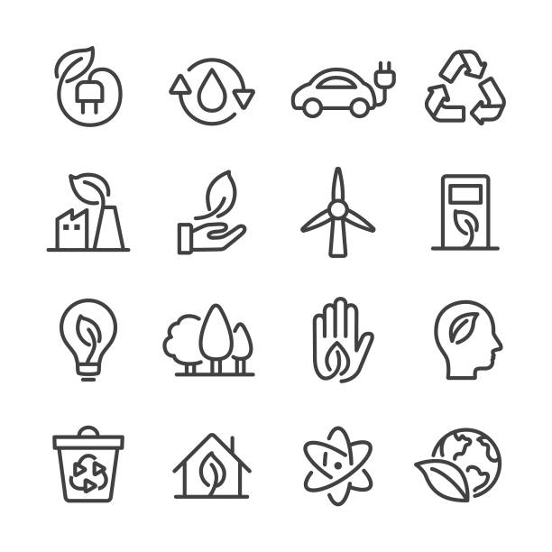 ilustrações de stock, clip art, desenhos animados e ícones de ecology icons - line series - water pumping windmill