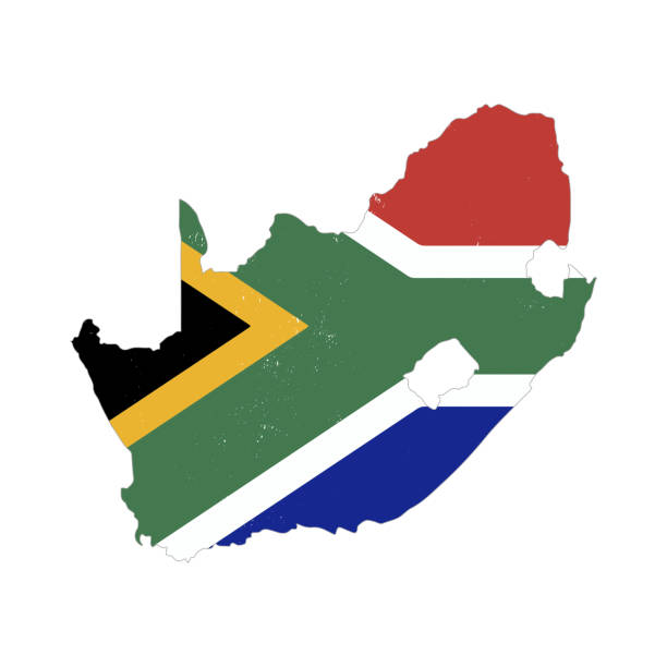 istock South Africa country silhouette with flag on background, isolated on white 1134638378