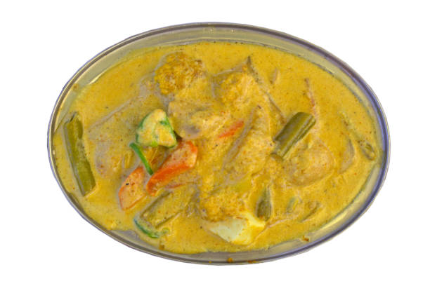 istock Mixed vegetable curry, traditional indian food, on white background 1134644058