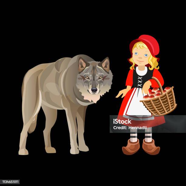 Red Riding Hood And Gray Wolf Stock Illustration - Download Image Now - Baby - Human Age, Wolf, Animal