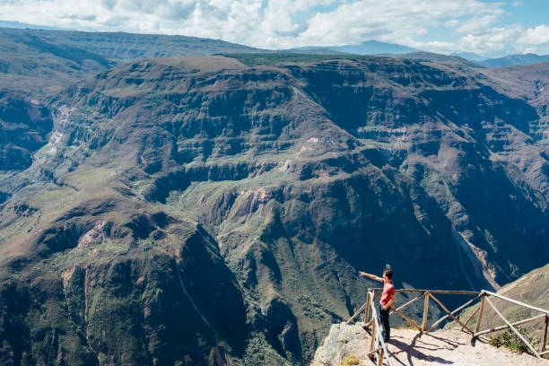 Young tourist on a viewpoint of the Canyon Soncho/ Chachapoyas/ Peru/ south america stock photo