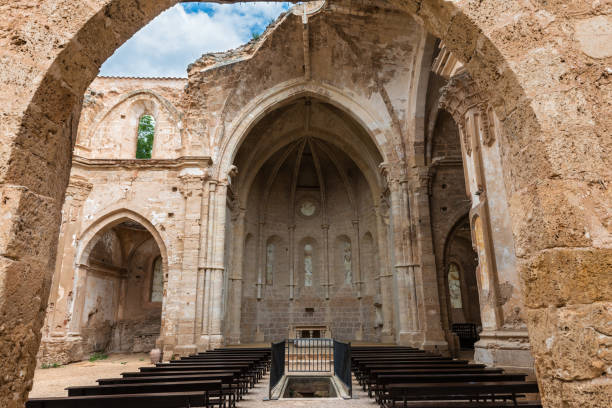 ruinas de la iglesia del monasterio de piedra - iluminación de techo abovedado fotografías e imágenes de stock