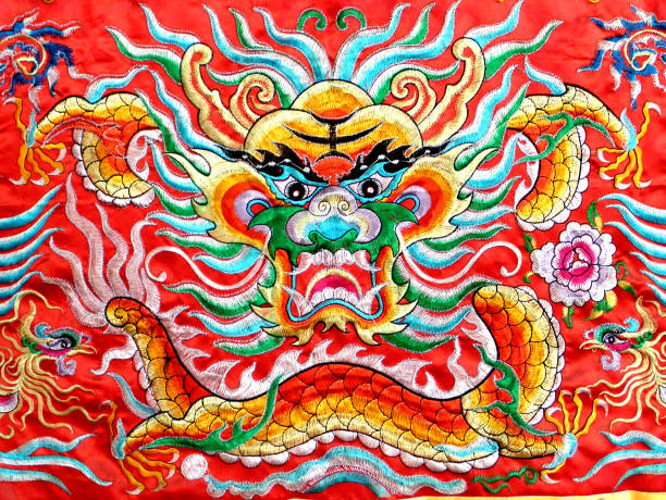 istock fabric texture of chinese golden dragons and flowers 1134659270