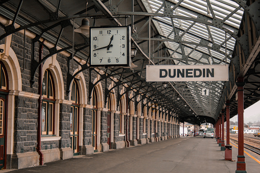 Dunedin, New Zealand - September 24th 2016: platform 1 at famous railway station in Dunedin (Otago)
