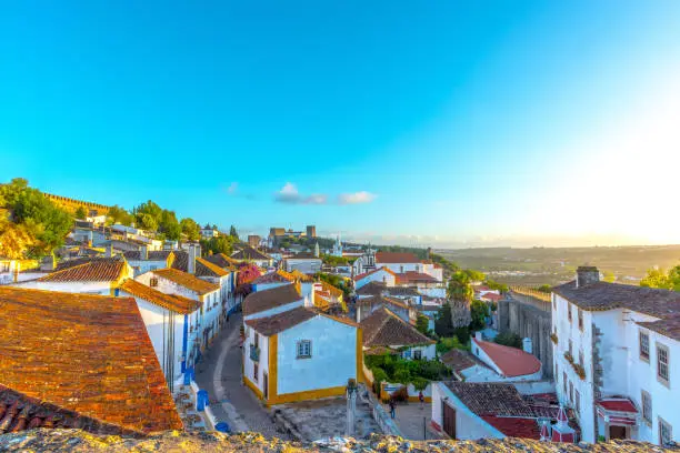 Photo of Obidos Portugal.  view of Obidos, Obidos is an ancient medieval Portuguese village, from the 11th century, still inside castle walls. Obidos, Portugal.