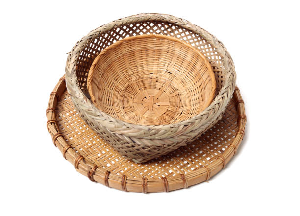 istock Bamboo basket hand made isolated on white background. Woven from bamboo tray. 1134663664