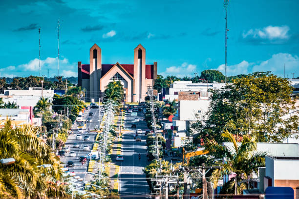 Lucas do Rio Verde, Mato Grosso, MT, Brazil Panoramic view of the Church of Our Lady of the Rosa Mistica, located in the city center of Lucas do Rio Verde, Mato Grosso, MT, Brazil. mato grosso state photos stock pictures, royalty-free photos & images