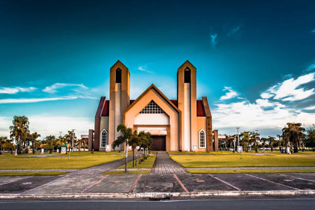 Panoramic view of the Church of Our Lady of the Rosa Mistica, located in the city center of Lucas do Rio Verde, Mato Grosso, MT, Brazil.