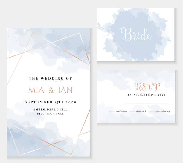 ilustrações de stock, clip art, desenhos animados e ícones de stylish dusty blue and gold geometric vector design cards. - greeting card invitation wedding menu