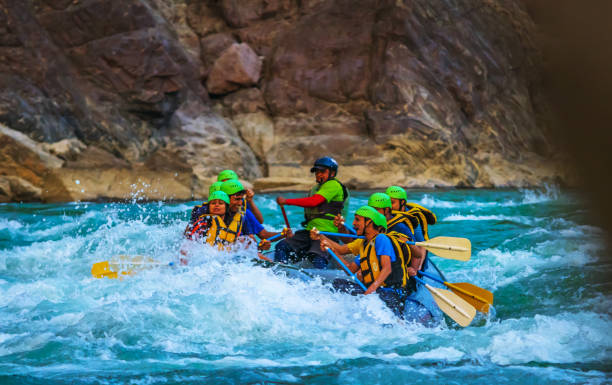 młodzi ludzie korzystają z raftingu rzeki whitewater w ganges rzeki, rishikesh indie - asian ethnicity group of people tourist passenger zdjęcia i obrazy z banku zdjęć