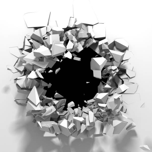 istock Dark destruction cracked hole in white stone wall 1134669162