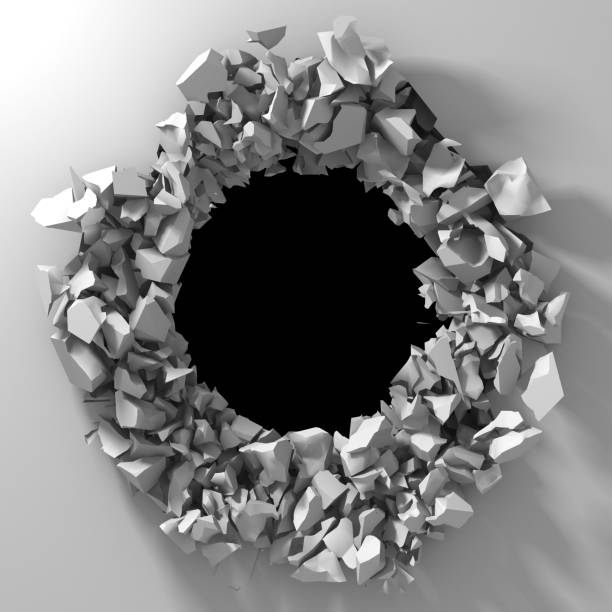 istock Dark destruction cracked hole in white stone wall 1134669194
