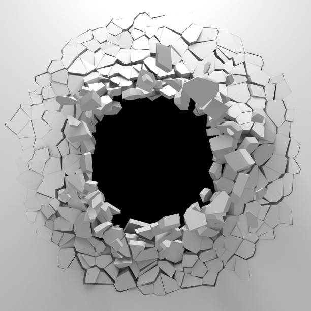 istock Dark destruction cracked hole in white stone wall 1134669956