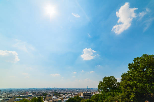 Cityscape of Paris seen from square Louis Michel in Montmartre, France