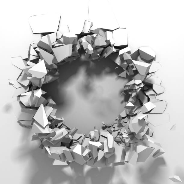 istock Dark destruction cracked hole in white stone wall 1134670172