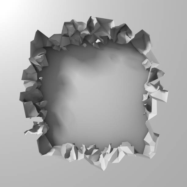 istock Dark destruction cracked hole in white stone wall 1134670185