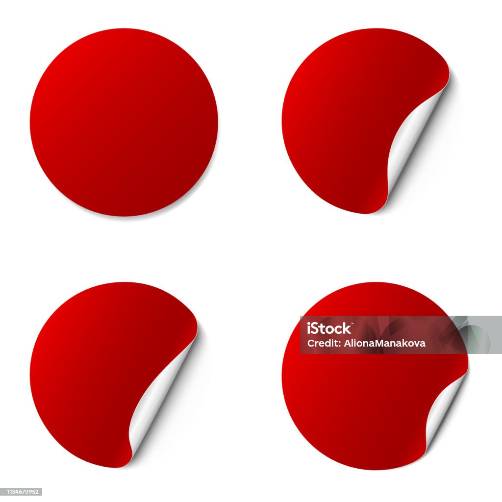 Stickers For Rable Edge Set Of Red Round Adhesive Stickers With A Folded Edges Isolated On ...