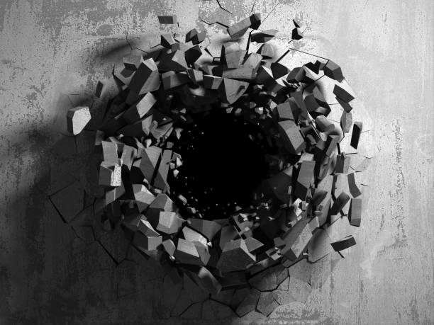 istock Dark cracked broken hole in concrete wall 1134672527