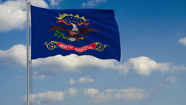 флаг северной дакоты - штат сша развевается на ветру на фоне облачного неба 3d рендеринга - north dakota flag us state flag north dakota flag стоковые фото и изображения
