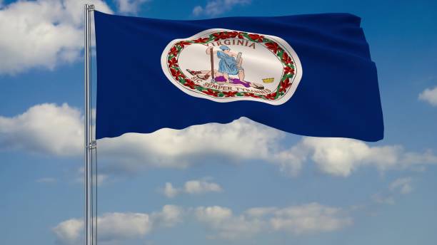 istock Flag of Virginia - US state fluttering in the wind against a cloudy sky 3d rendering 1134677138