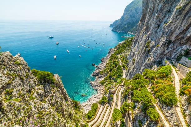 Famous Via Krupp road in Capri island coastline Famous Via Krupp road in Capri island coastline. Campania, Italy via krupp stock pictures, royalty-free photos & images