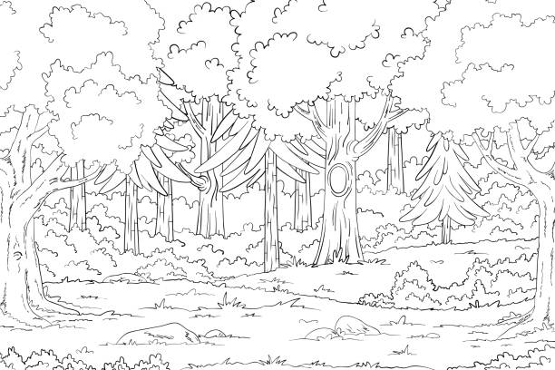 Coloring Book Landscape Coloring book landscape. Hand draw vector illustration with separate layers. coloring pages nature stock illustrations