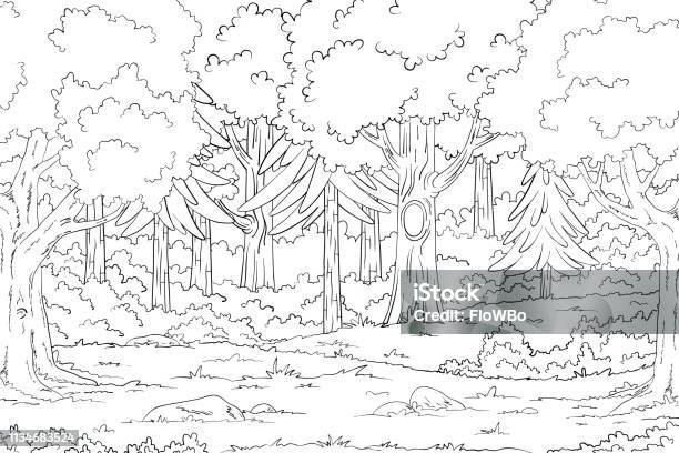 Coloring Book Landscape Stock Illustration - Download Image Now - Forest, Coloring Book Page - Illlustration Technique, Drawing - Activity