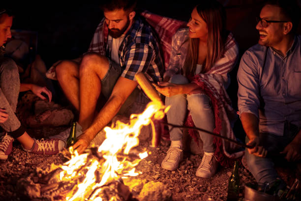 istock Group of friends on camping 1134697246