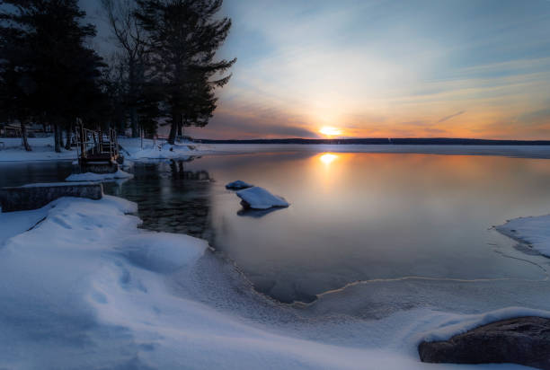 istock Cut River Dam Dreamy Winter Sunset 1134698480