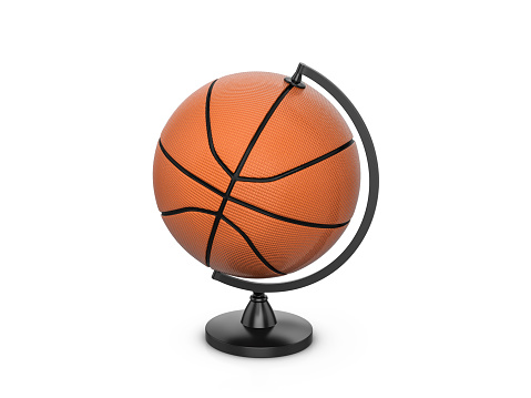 Basketball ball globe on a white background. 3d illustration.