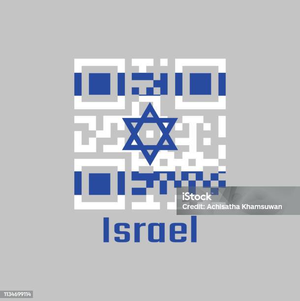 Qr Code Set The Color Of Israel Flag It Depicts A Blue Hexagram On A White Background Between Two Horizontal Blue Stripes Stock Illustration - Download Image Now