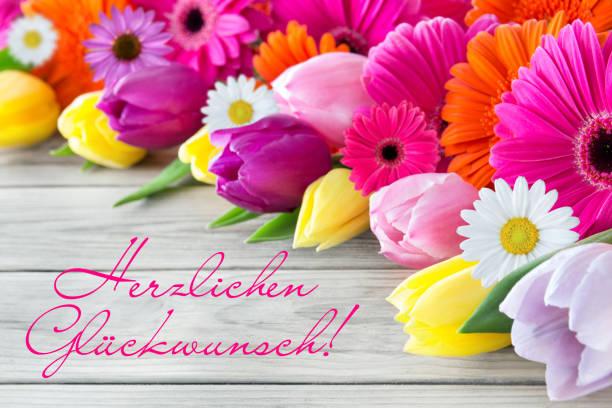 German Happy Birthday and flowers