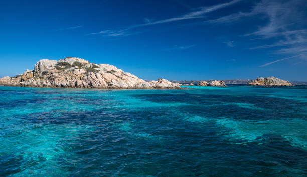 Scenic Sardinia island landscape. Italy sea coast with azure clear water. Nature background