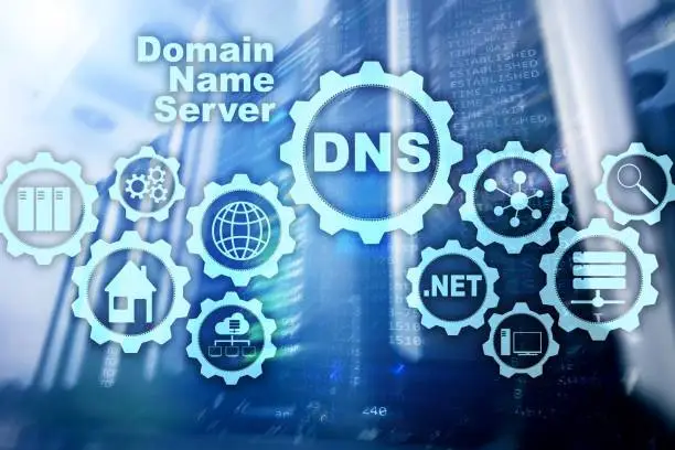 DNS. Domain Name System. Network Web Communication. Internet and digital technology concept.