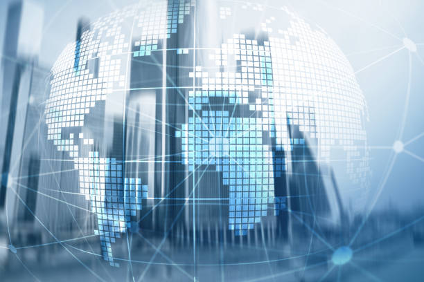 istock 3D Earth hologram on blurred background.Global business and communication concept. 1134702166