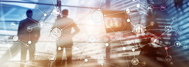 istock Business process structure industrial workflow diagram automation innovation concept on virtual screen mixed media. 1134702945