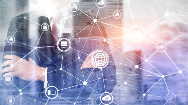 istock ICT - information and telecommunication technology and IOT - internet of things concepts. Diagrams with icons on server room backgrounds. 1134703207