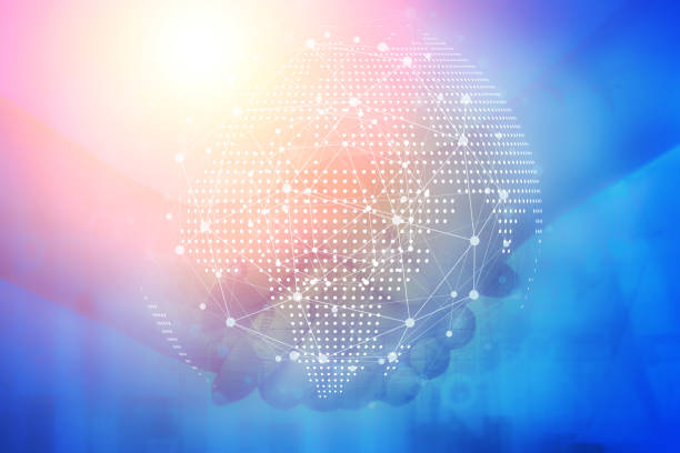 istock Connection technology line icons with blurred business hand check in background. Modern business technology concept. 1134703667