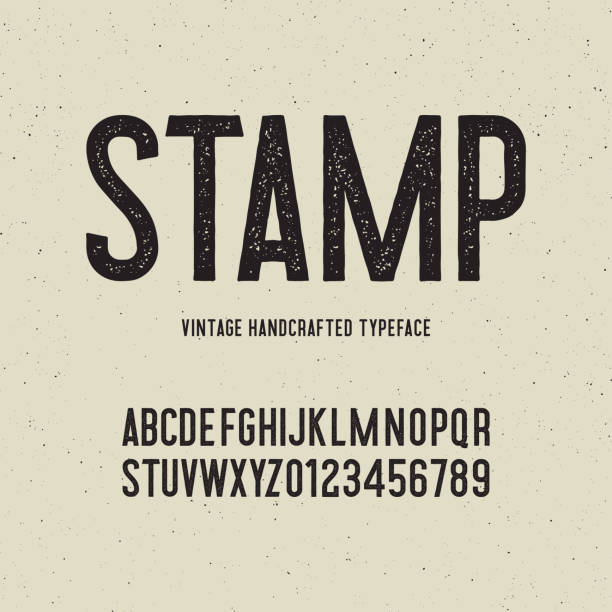 ilustrações de stock, clip art, desenhos animados e ícones de vintage handcrafted typeface with stamp effect. vector illustration - old letter