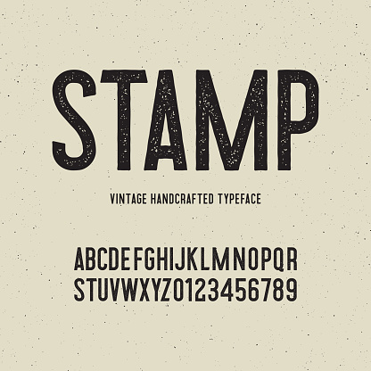 vintage handcrafted typeface with stamp effect. retro font. grunge letters on textured background. vector illustration