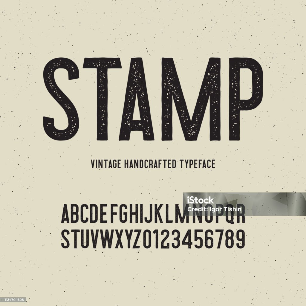 vintage handcrafted typeface with stamp effect. vector illustration vintage handcrafted typeface with stamp effect. retro font. grunge letters on textured background. vector illustration Typescript stock vector